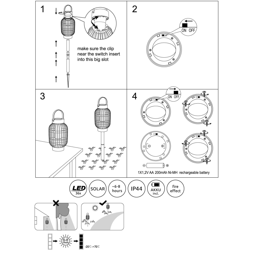 Globo - LED Napelemes lámpa LED/1,44W/2,2V 1800K IP44