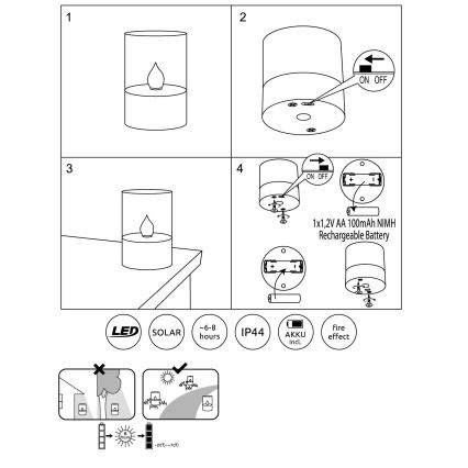 Globo - LED Napelemes lámpa LED/0,06W/3,2V 1800K IP44 100 mAh