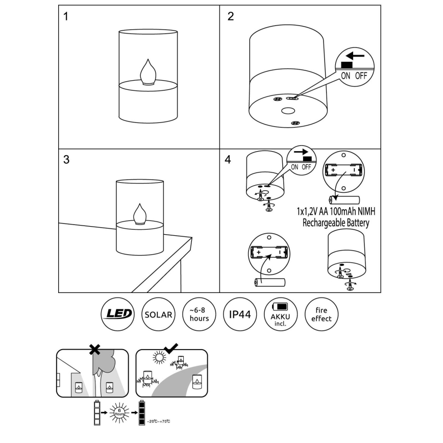 Globo - LED Napelemes lámpa LED/0,06W/3,2V 1800K IP44 100 mAh