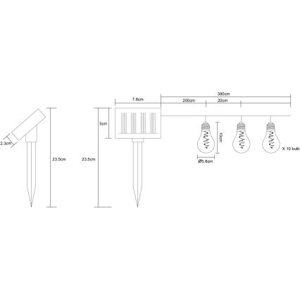 Globo - LED Napelemes fényfüzér 10xLED/0,06W/3,2V 380 cm IP44 600 mAh