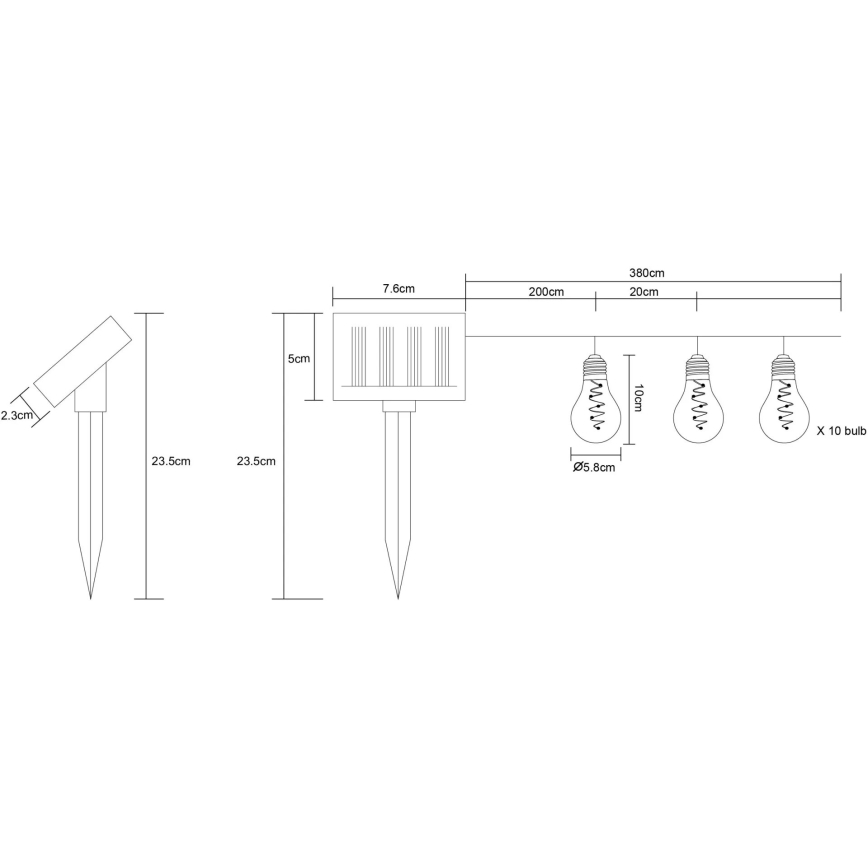 Globo - LED Napelemes fényfüzér 10xLED/0,06W/3,2V 380 cm IP44 600 mAh