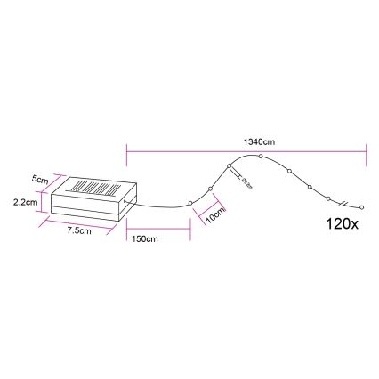 Globo - LED napelemes fényfüzér 120xLED/3,2V IP44 13,4 m 600 mAh