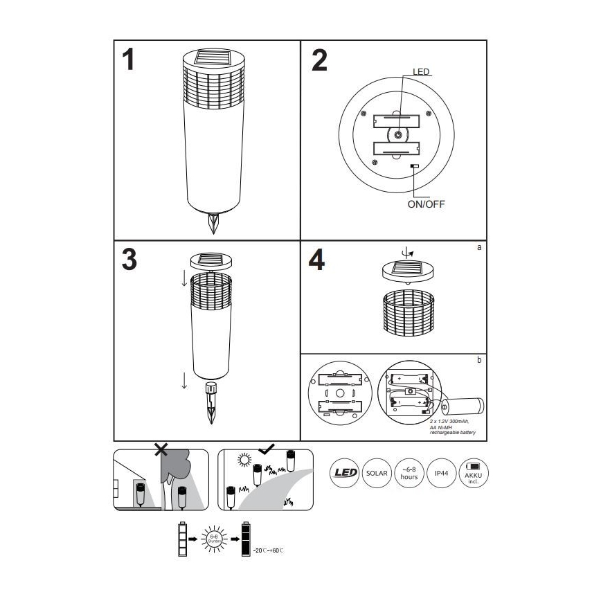 Globo - LED Napelemes lámpa LED/0,08W/3V 6000K IP44