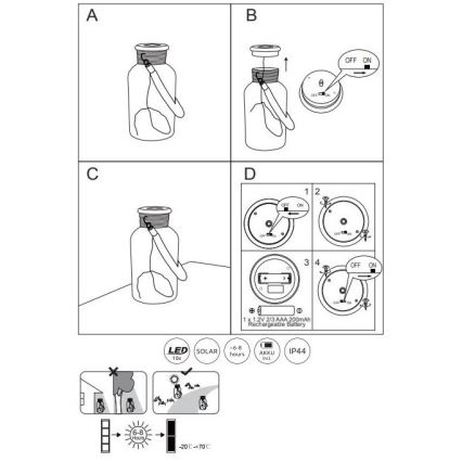 Globo - LED Napelemes lámpa LED/0,6W/3,2V IP44