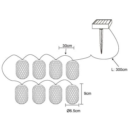 Globo - LED napelemes fényfüzér LED/0,06W/3V 650 cm IP44 400 mAh