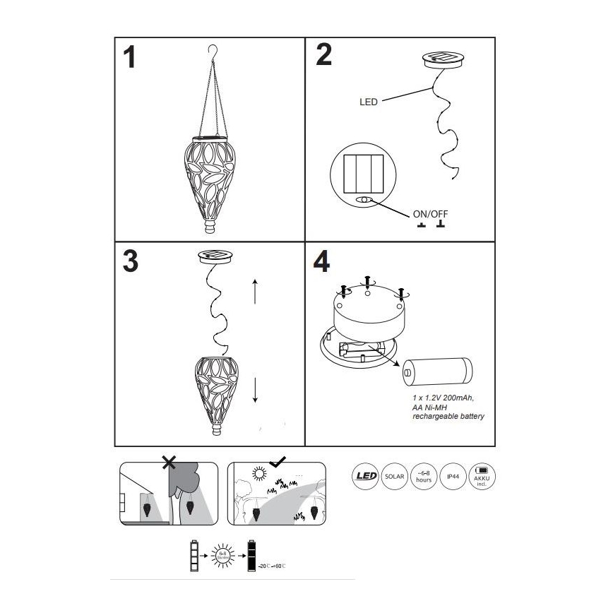 Globo - LED Napelemes lámpa LED/0,9W/3,2V IP44 200 mAh átlátszó