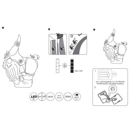 Globo - LED Napelemes lámpa LED/0,12W/3V 8000K IP44 gnóm