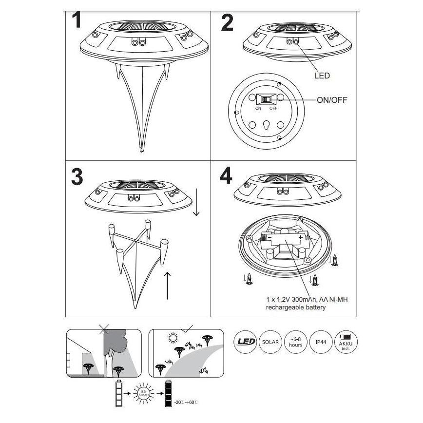 Globo - KÉSZLET 2x LED Napelemes lámpa LED/0,72W/3V 3200K IP44 300 mAh