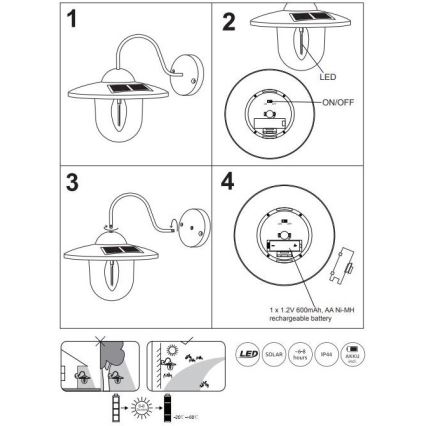 Globo - LED Napelemes lámpa LED/0,3W/3V 3000K IP44