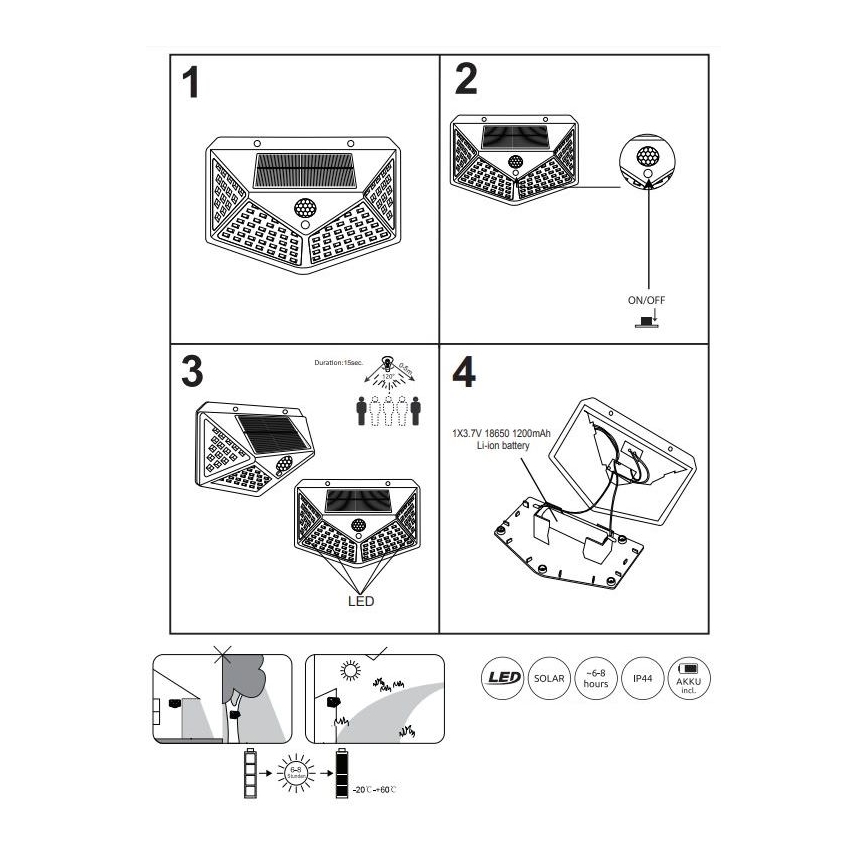 Globo - LED Napelemes lámpa érzékelővel LED/10W/3V 6000K IP44