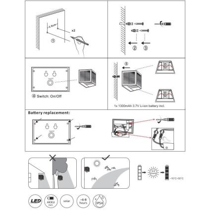 Globo - LED Napelemes lámpa LED/6W/3,2V 3000K IP54