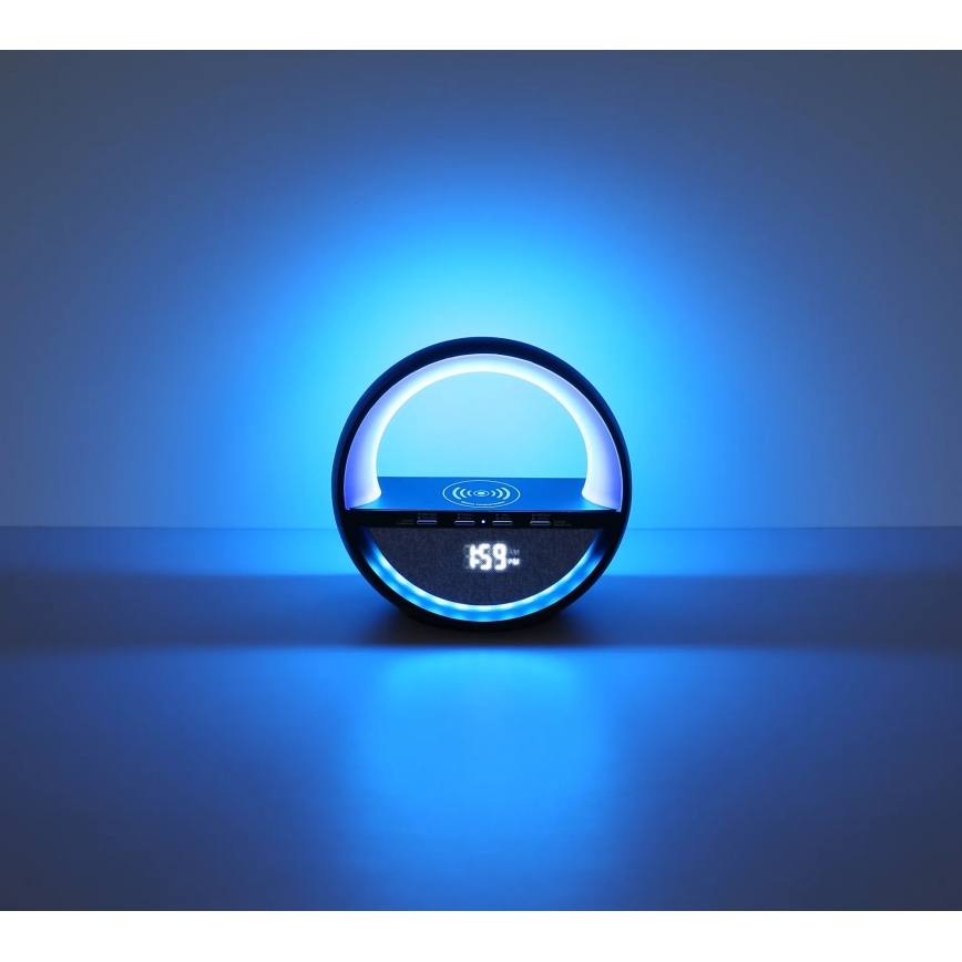 Globo - RGBW LED érintésvezérelt tölthető asztali lámpa hangszóróval és vezeték nélküli QI töltéssel LED/3,5W/5V 1800 mAh