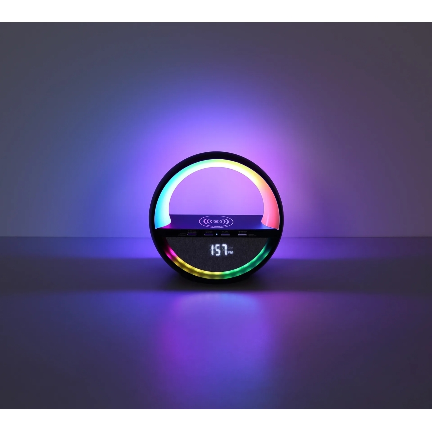Globo - RGBW LED érintésvezérelt tölthető asztali lámpa hangszóróval és vezeték nélküli QI töltéssel LED/3,5W/5V 1800 mAh