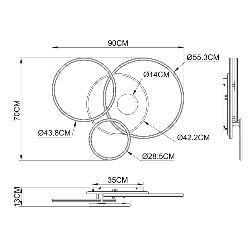 Globo - LED dimmelhető mennyezeti lámpa LED/54W/230V 2700-6500K 90x70 cm antracit/arany + távirányító