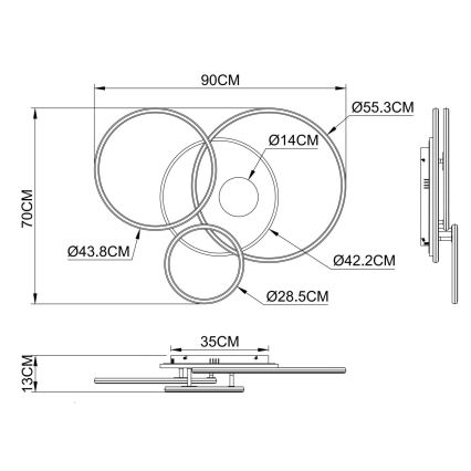 Globo - LED fényerőszabályozható mennyezeti lámpatest LED/54W/230V 2700-6500K 90x70 cm ezüstszínű + távirányító