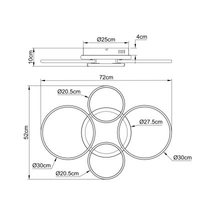Globo - LED mennyezeti lámpa LED/40W/230V 4000K 72x52 cm fekete