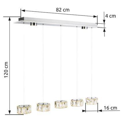 Globo - LED Csillár zsinóron LED/52W/230V 4000K fényezett króm/átlátszó