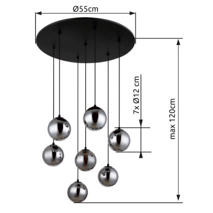 Globo - LED Csillár zsinóron 7xG9/3,5W/230V füstös/fekete