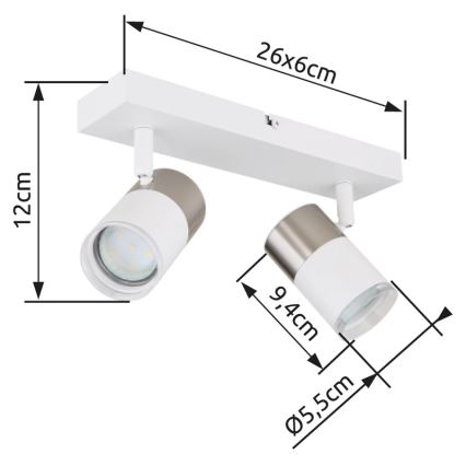Globo - Spotlámpa 2xGU10/25W/230V fehér/matt króm