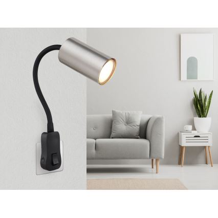 Globo - Falra szerelhető, konnektorba dugható spotlámpa 1xGU10/35W/230V matt króm