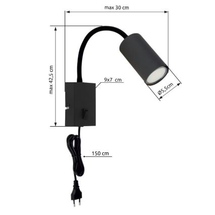 Globo - Rugalmas fali lámpa 1xGU10/25W/230V fekete