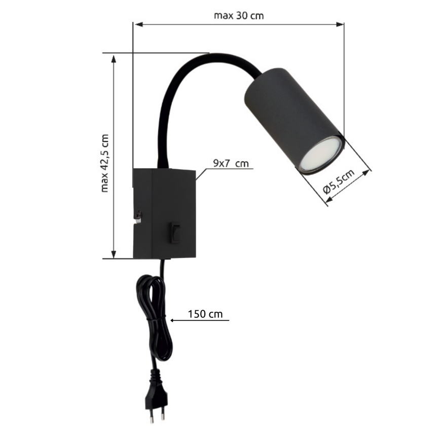 Globo - Rugalmas fali lámpa 1xGU10/25W/230V fekete