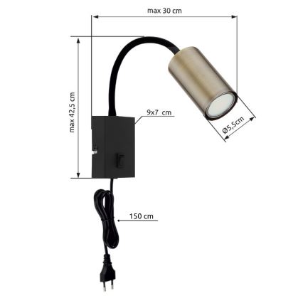 Globo - Rugalmas fali lámpa 1xGU10/25W/230V fekete/sárgaréz