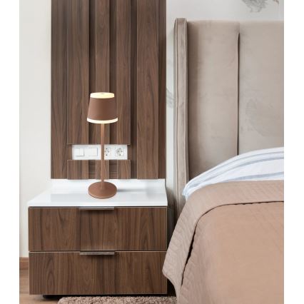 Globo - LED Dimmelhető újratölthető érintős asztali lámpa LED/4,6W/3,7V 3000K 1800mAh barna IP54