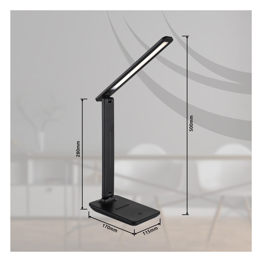 Globo - LED érintésvezérelt, fényerőszabályozható, tölthető asztali lámpa LED/4W/5V 2700/4000/6500K 1800 mAh fekete