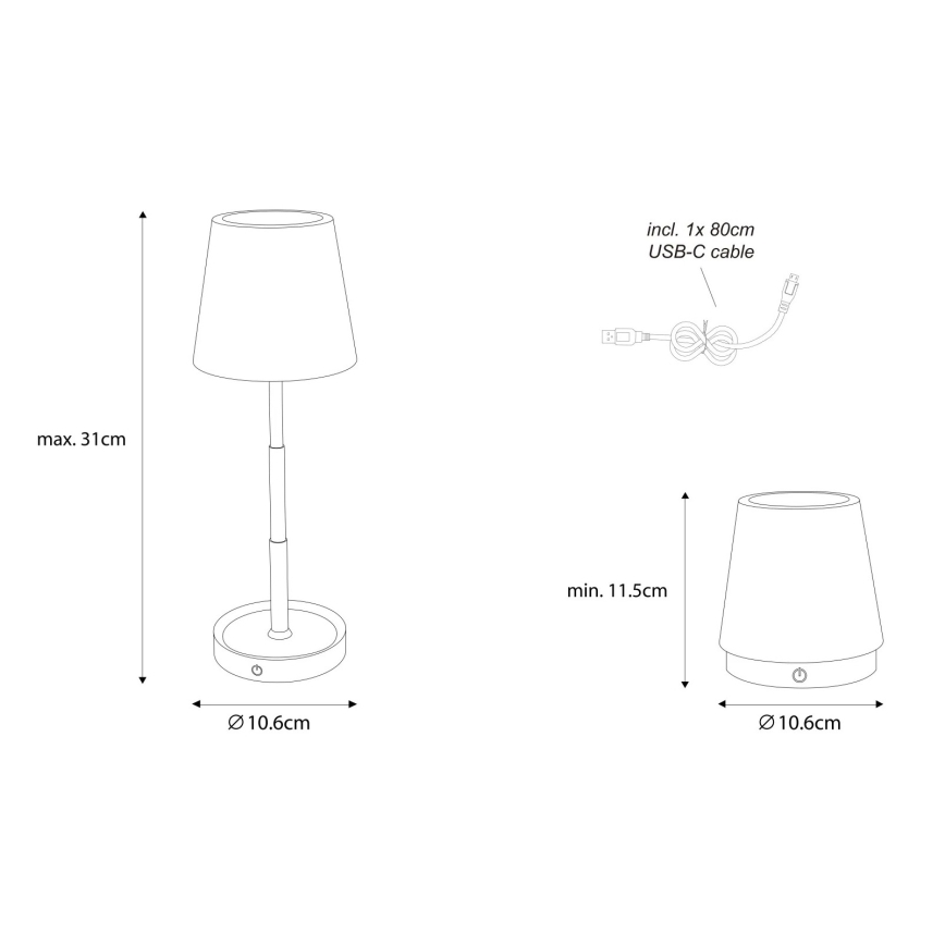 Globo - LED dimmelhető érintésvezérlésű tölthető asztali lámpa LED/1,2W/5V 1200 mAh