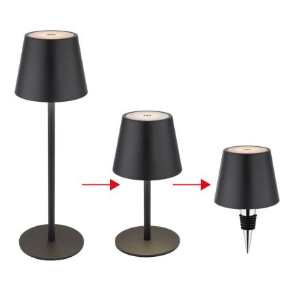 Globo - LED dimmelhető érintésvezérlésű újratölthető kültéri asztali lámpa 3 az 1-ben LED/3W/5V 3000/4000/5000K IP54 1800 mAh fekete