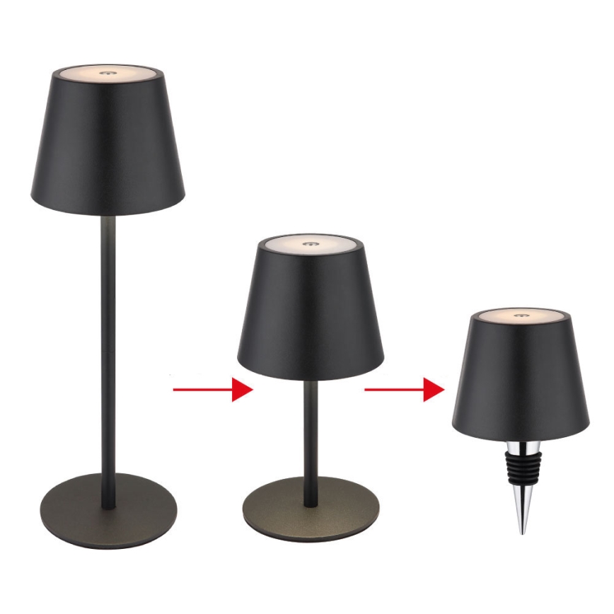 Globo - LED dimmelhető érintésvezérlésű újratölthető kültéri asztali lámpa 3 az 1-ben LED/3W/5V 3000/4000/5000K IP54 1800 mAh fekete