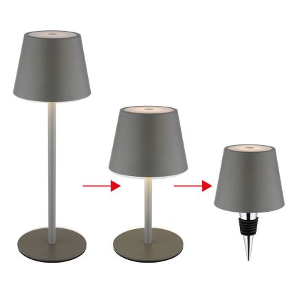 Globo - LED fényerőszabályozható érintésvezérlésű újratölthető kültéri asztali lámpa 3 az 1-ben LED/3W/5V 3000/4000/5000K IP54 1800 mAh szürke