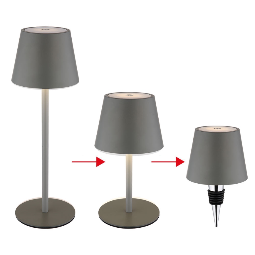 Globo - LED fényerőszabályozható érintésvezérlésű újratölthető kültéri asztali lámpa 3 az 1-ben LED/3W/5V 3000/4000/5000K IP54 1800 mAh szürke