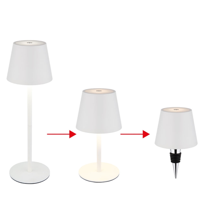 Globo - LED fényerőszabályozható érintésvezérlésű újratölthető kültéri asztali lámpa 3 az 1-ben LED/3W/5V 3000/4000/5000K IP54 1800 mAh fehér
