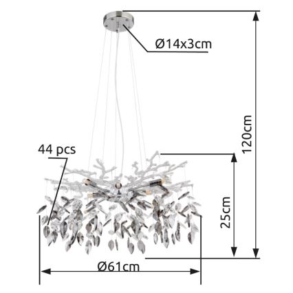Globo - Csillár zsinóron 8xG9/8W/230V átm. 61 cm fényezett króm