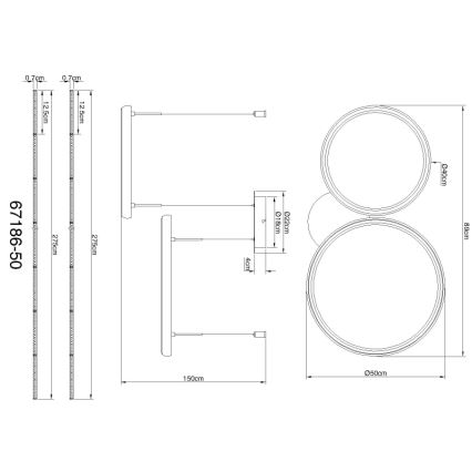 Globo - LED Dimmelhető csillár zsinóron LED/50W/230V 2700-6000K fekete + távirányítás