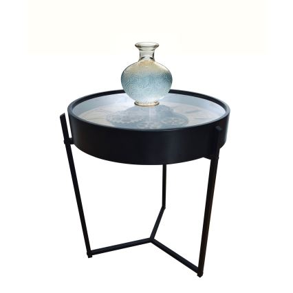 Globo - Dohányzóasztal órával, átmérő 49 cm, fekete