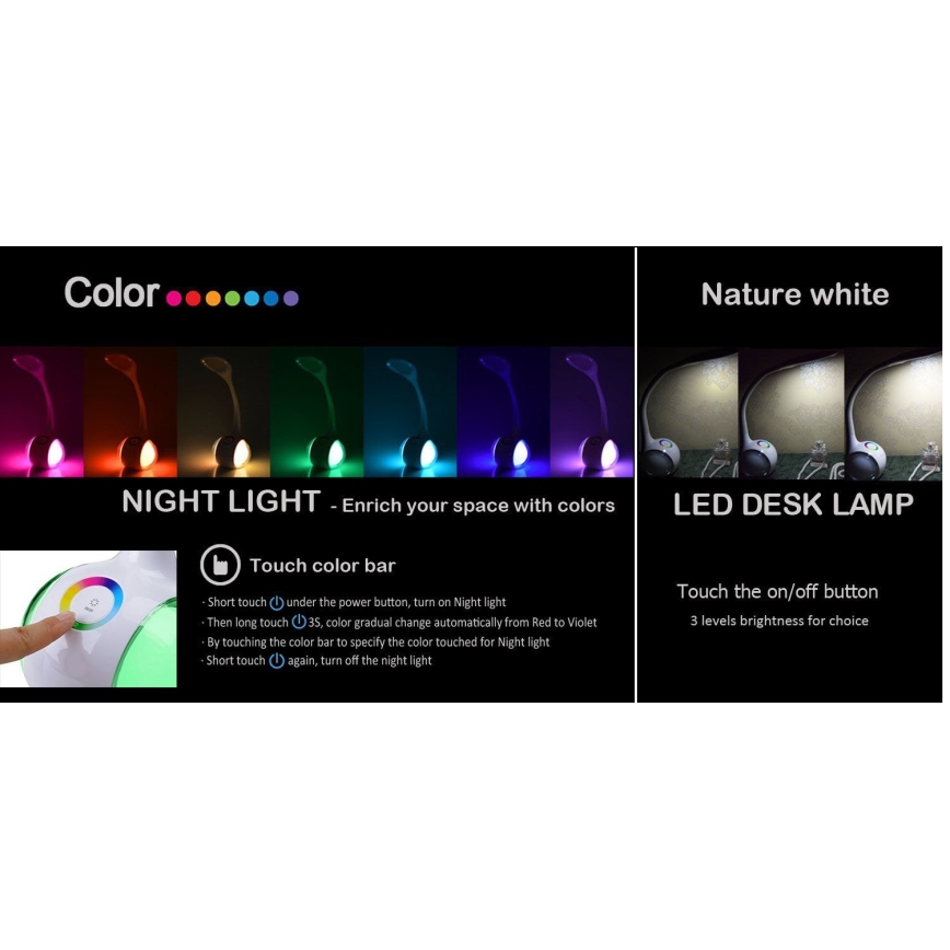 Globo 58279 - LED Asztali lámpa TARRON 1xLED/5W + 2xLED/0,1W