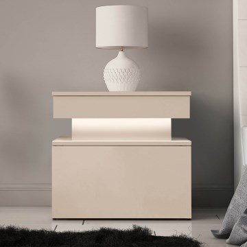 GLOSSA éjjeliszekrény LED-világítással 51x55 cm bézs