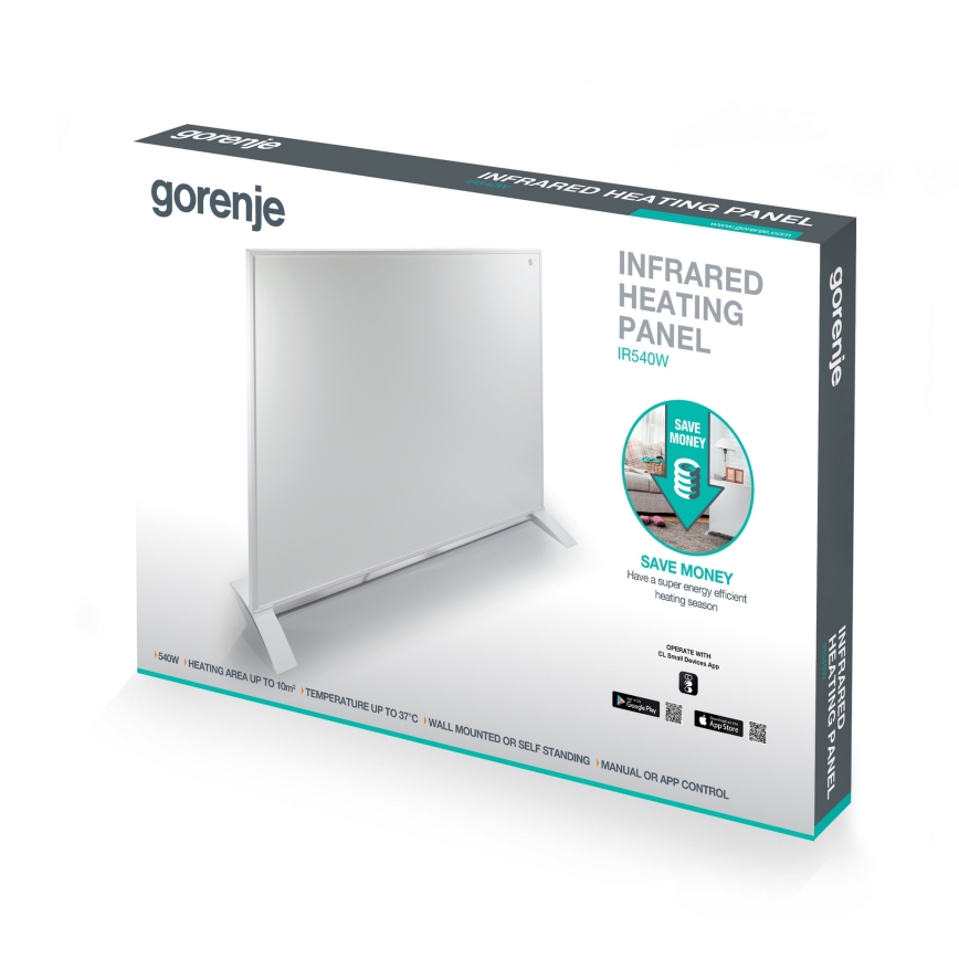 GORENJE IR540W - Okos elektromos infrapanel 540W, időzítővel, IP44, Wi-Fi, fehér