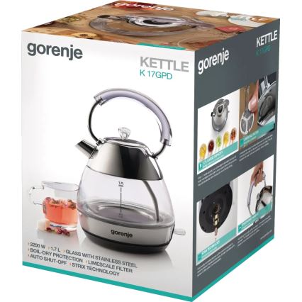 GORENJE K17GPD - Vízforraló 1,7 l 2200W/230V átlátszó/rozsdamentes acél