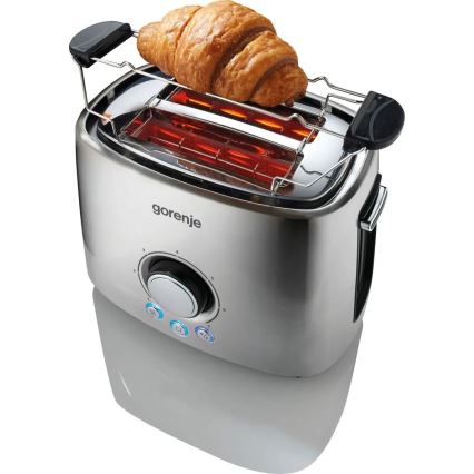 GORENJE T1000E - Kétnyílásos, melegítőrácsos kenyérpirító, 1000 W/230 V, rozsdamentes acél