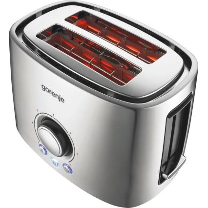 GORENJE T1000E - Kétnyílásos, melegítőrácsos kenyérpirító, 1000 W/230 V, rozsdamentes acél