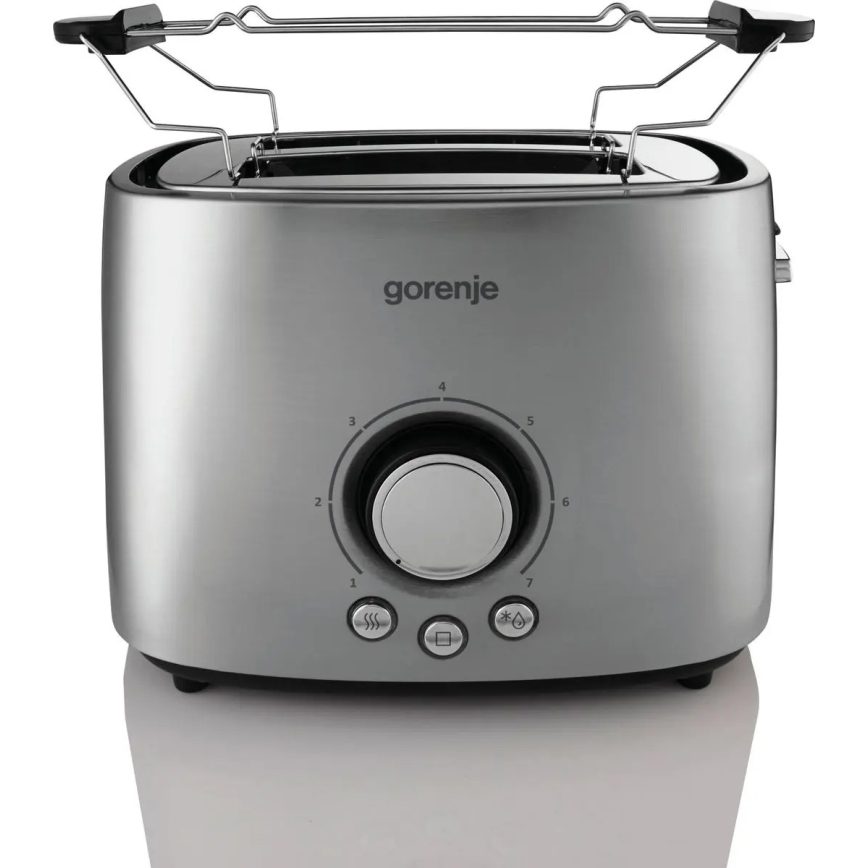 GORENJE T1000E - Kétnyílásos, melegítőrácsos kenyérpirító, 1000 W/230 V, rozsdamentes acél