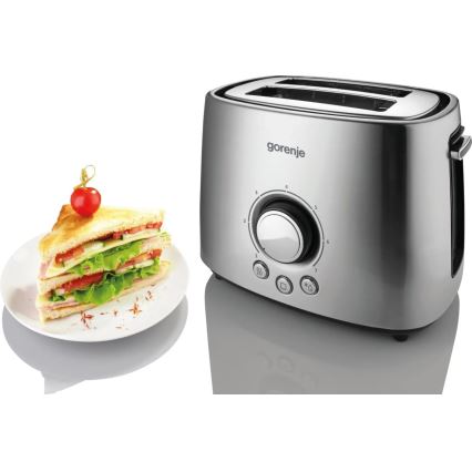 GORENJE T1000E - Kétnyílásos, melegítőrácsos kenyérpirító, 1000 W/230 V, rozsdamentes acél