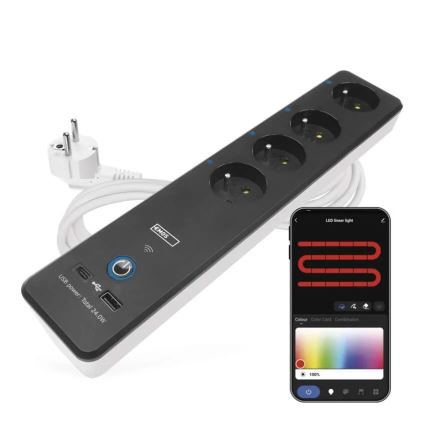 Okos hosszabbító kábel kapcsolóval GoSmart 4Z + 1xUSB-A + 1xUSB-C 2 m Wi-Fi Tuya