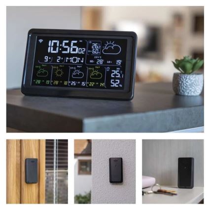 GoSmart időjárás-állomás LCD-kijelzővel, 230V/3×AAA + 2×AAA, Tuya Wi‑Fi, fekete