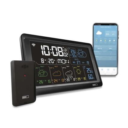 GoSmart időjárás-állomás LCD-kijelzővel, 230V/3×AAA + 2×AAA, Tuya Wi‑Fi, fekete