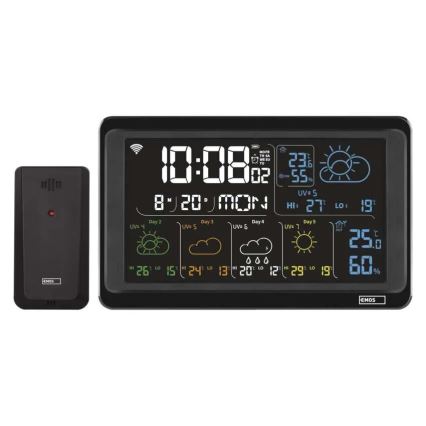 GoSmart időjárás-állomás LCD-kijelzővel, 230V/3×AAA + 2×AAA, Tuya Wi‑Fi, fekete